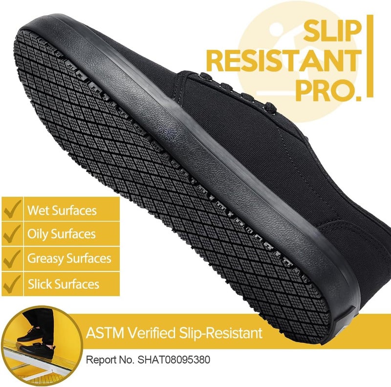 Convole Non-Slip Work Shoes, Unisex Water-Resistant Food Service Sneakers for Restaurant Server, Comfortable Black Casual Water & Oil Slip-Resistant Culinary Chef Kitchen Cook Shoes for Men & Women - Image 2